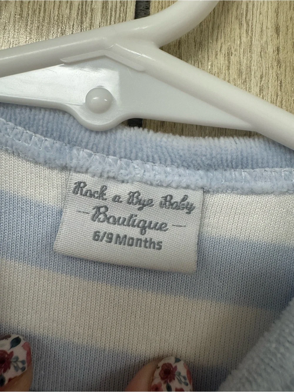 Striped Blue & White Baby Footed One-Piece with Puppy Applique